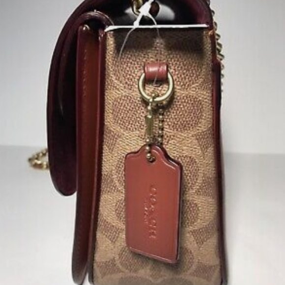 NWT Coach Madison shoulder  bag in regular size tan rust and signature canevas - Picture 10 of 16